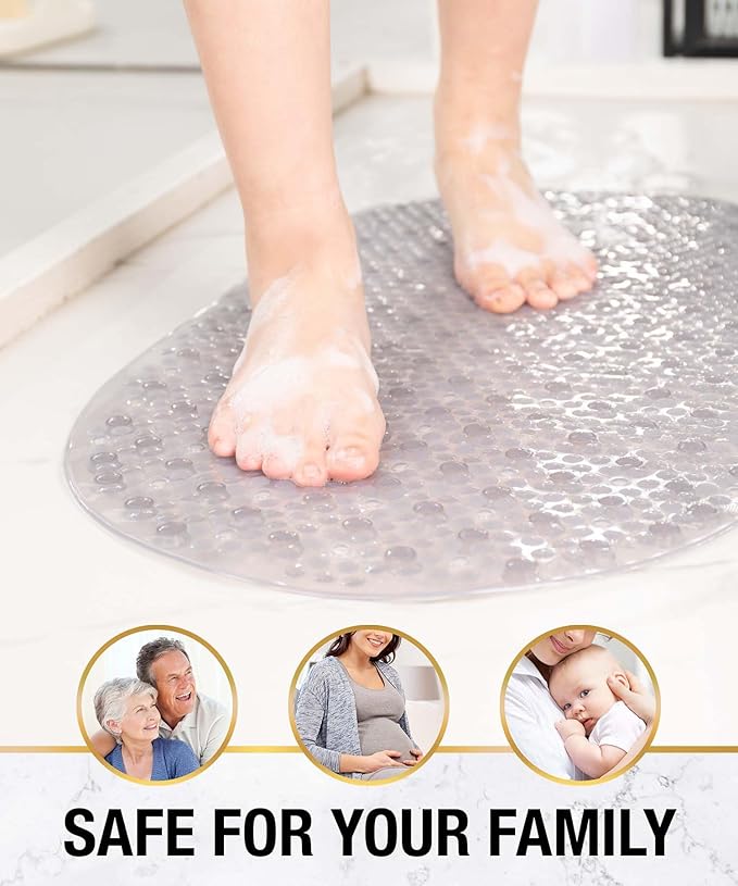 HITSLAM Bathtub Mat Non Slip, 35x16 Inch Bubble Oval Bath Tub Mat for Bathroom, Machine Washable Shower Mat with Suction Cups and Drain Holes, Grey