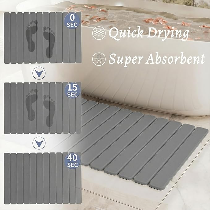 Large Stone Bath Mat 31.5 x 19.7in, Quick Dry Diatomaceous Earth Mats for Bathroom, Super Absorbent Foldable Bath Stone Mat, Non Slip, Dish Drying Mat for Kitchen Counter,Dark Gray
