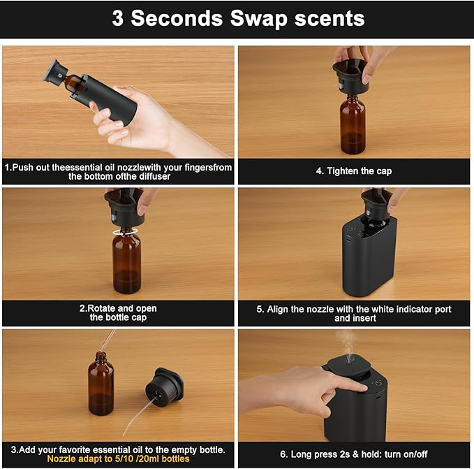 Waterless Essential Oil Diffuser，4000 mAh Large Battery, 100ml Capacity, Suitable for Hotels, Large Rooms, Offices, bedrooms，Aluminum Alloy Desktop Scent Diffuser，Covers 1000 Sq.Ft