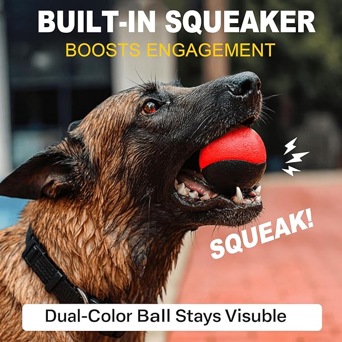 Squeaky Dog Ball for Aggressive Chewers – Durable Rubber Training Ball for Outdoor Fetch & Recall, High Bounce Interactive Dog Toy for Medium & Large Dogs, with Floating Water Feature for Pool & Beach