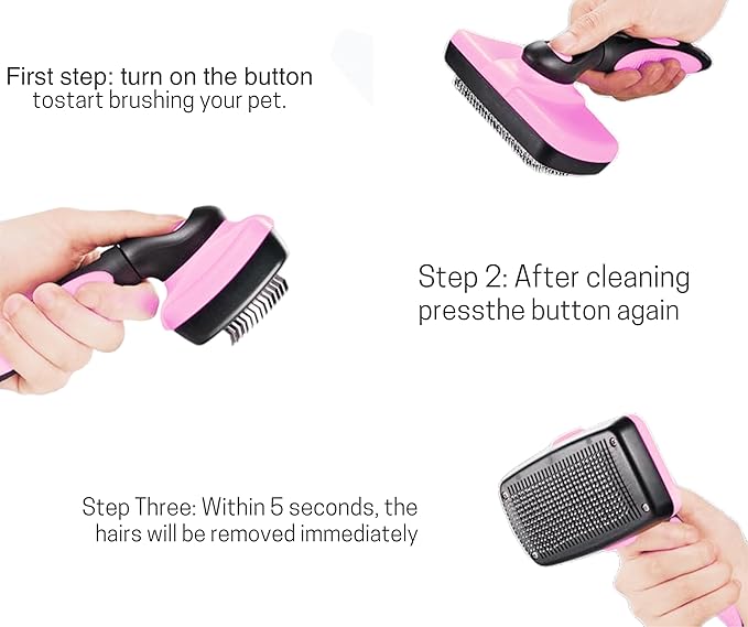 3-in 1 Dog & Cat Grooming Supplies- Self-cleaning Slicker Brush, Deshedding Rake Comb, And Finger Toothbrush For Dogs & Cats | Perfect For Pet Grooming Kit, Dematting And Dental Tool (pink)