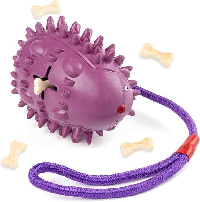 Eco Rubber Chuck & Treat Hedgehog - Purple - Long Lasting Dog Chew Toys for Aggressive Chewers Strong Dog Toy for Dogs Durable Puppy Toys