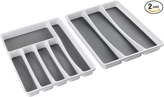 Masirs No-Slip Silverware Tray Organizer, Accommodates Different Kitchen Utensil and Cutlery Sizes, Deep Enough to Fit Entire Drawer, (2-PIECE | 9-SECTIONS)