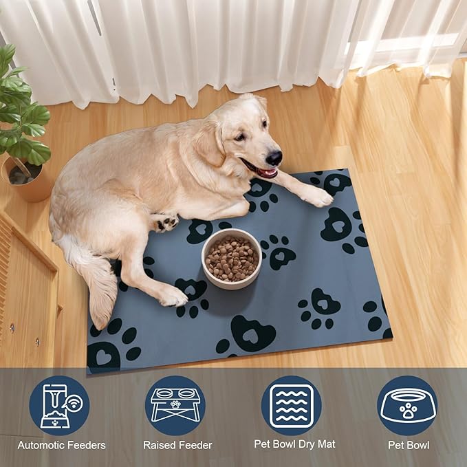 Dog Feeding Mat 17"x28", Absorbent Mat for Dog Water Bowl, Rubber Pet Food Mat, Pet Food Mats for Floor Waterproof, Pet Placemats for Food and Water, Cat Feeding Mat, Blue