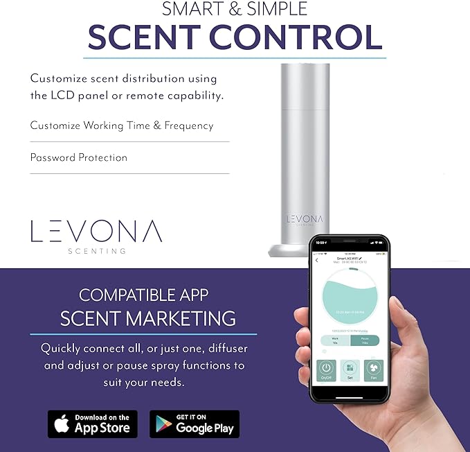 Levona Scent Waterless Diffuser: Scent Air Machine for Home - Smart Diffuser for Essential Oils - Essential Oil Plug in Diffuser for Hotel Room - Brushed Silver (120ml Oil Included)