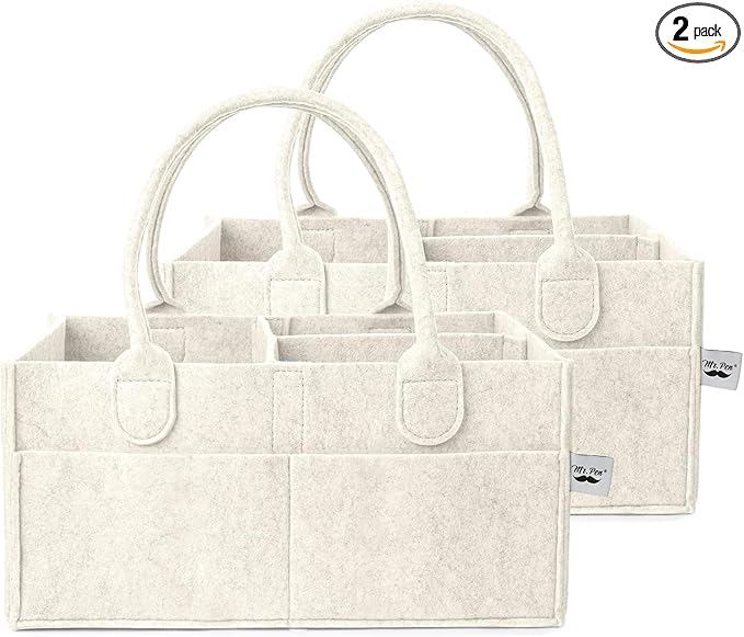 Mr. Pen- Baby Diaper Caddy Organizer, 2 Pack, Beige, Nursery Storage Bin and Car Organizer for Diapers and Baby Wipes
