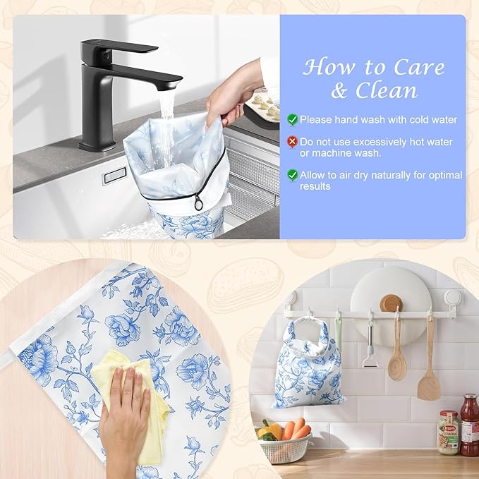 4 Pcs Reusable Beeswax Bread Bags for Homemade Bread 17" x12" Sourdough Storage Bags with Foodgrade TPU Lining Food Wraps to Keeping Fresh Loaf Fresh Freezer Baker Baking Supplies (Blue)