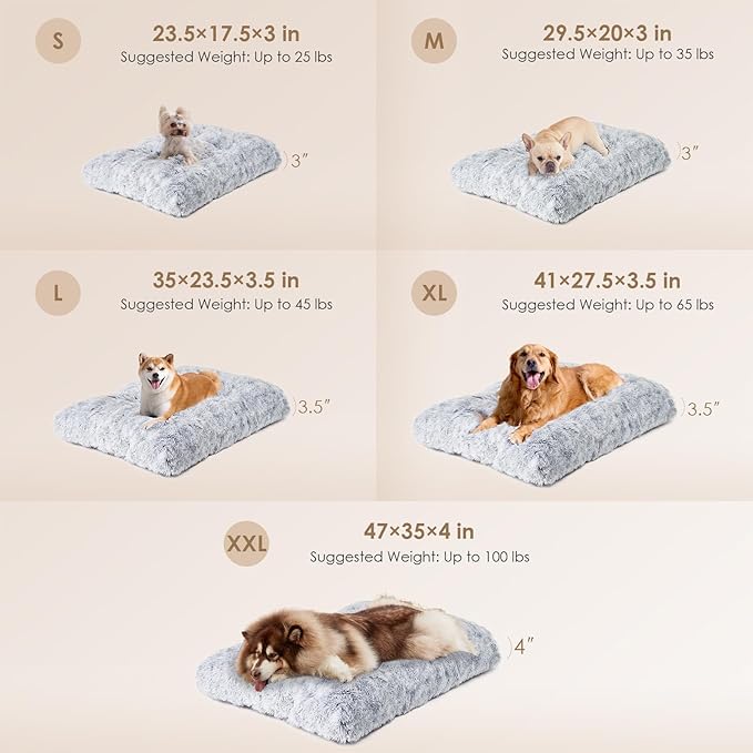 EHEYCIGA Fluffy Dog Crate Bed for Medium Dogs, Plush Faux Fur Crate Pad, Calming Anti Anxiety Medium Dog Bed, Washable Soft Warm Crate Mat with Non-Slip Bottom