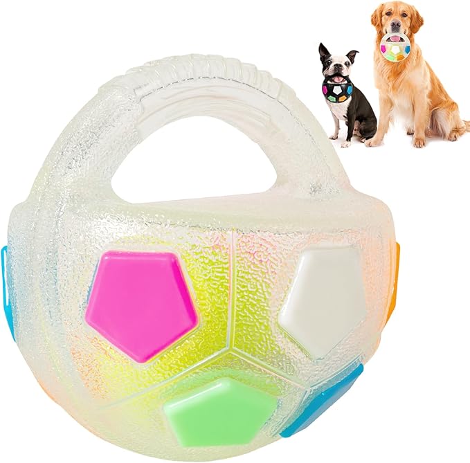 YOOGAO Pet Dog Toy Ball with Handle, Toss and Fetch Play, Interactive Ball for Dogs Playing, Squeaky Floating (Transparent)