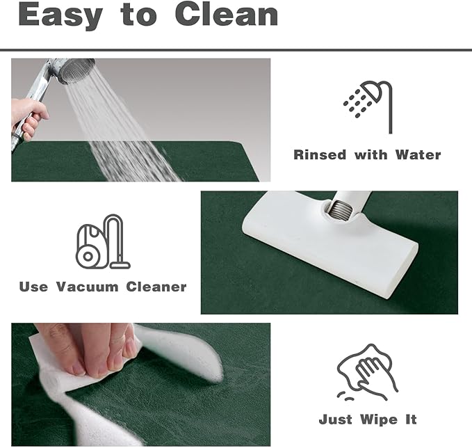 Bathroom Mat Quick Dry, Bathroom Rugs Non Slip Washable Thin Absorbent Bath Mat Fits Under Door Bathroom Floor Mat Perfect for Bath, Shower, or Sink 16"x24" Dark Green