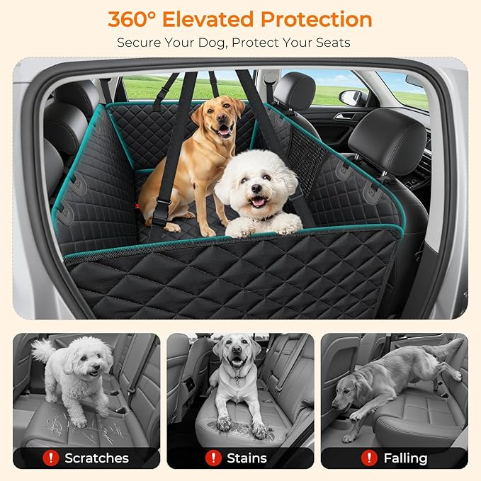 URPOWER Back Seat Extender for Dogs - Large Hard Bottom Dog Car Seat Cover Holds 550lbs, Waterproof Comfortable Dog Hammock Pet Bed with High-Density Foam Non-Slip Backseat Protector for Cars, SUVs