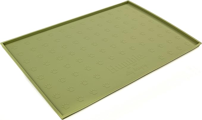 Humble Pet Food Mat Feeding Tray - Non-Slip, Anti-Spill, Raised Dog Food Mat, Easy Clean Waterproof - Premium Quality Silicone - Perfect for Dog Bowl Mat and Cat Feeding Mat Tray, 24" x 16" (Olive)
