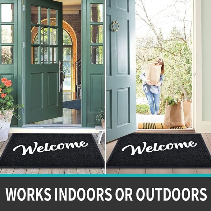 T.HENV Welcome Mat Outdoor Indoor, 2' x 3' (Rectangular), Black-white(new), Waterproof, Non Slip, Quick Dry, Heavy Duty