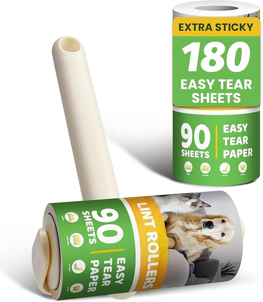 Lint Roller 2-in-1 Rotatable Handle Pet Hair Remover for Laundry Dog Hair, Cat Hair, Animal Fur, Fuzz Extra Sticky Roller for Couch, Clothes, Furniture and Carpet(2 Pack)