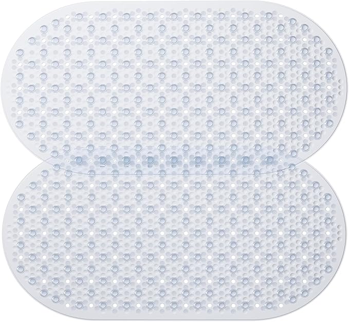 HITSLAM Bathtub Mat Non Slip, 27x15 Inch Bubble Oval Bath Tub Mat for Bathroom, Machine Washable Shower Mat with Suction Cups and Drain Holes, Clear 2 Pack