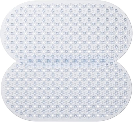 HITSLAM Bathtub Mat Non Slip, 27x15 Inch Bubble Oval Bath Tub Mat for Bathroom, Machine Washable Shower Mat with Suction Cups and Drain Holes, Clear 2 Pack