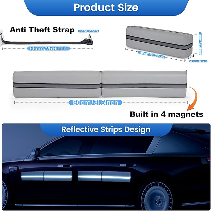 Magnetic Car Door Dent Protector Removable Car Door Guard - Prevents Dents and Scratches for Vehicles (Silver Gray)