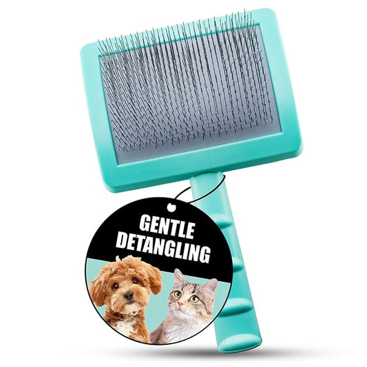 Tauro Pro Line Slicker Dog Brush for Shedding - Detangler for Curly, Long Hair & Undercoat - Pet Slicker Brush for Poodle, Doodle Dogs & Cat Grooming, Non-Slip Grip, Hard Pin (Size L - Mint)