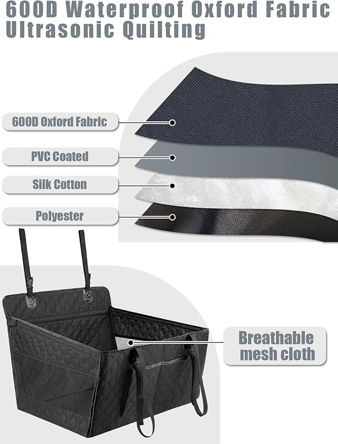 Dog Car Seat for Large Dogs,Waterproof Fabric with Breathable Mesh&Adjustable Dog Seat Belt for Car,Dog Bed for Back Seat Up to 40 LB-Medium