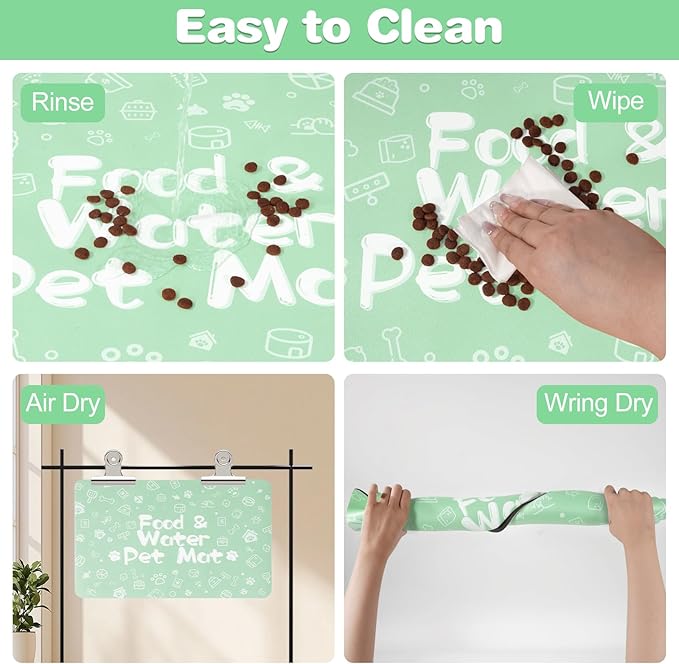 Pet Feeding Mat,Dog Cat Mat for Food and Water,Dog Bowl Waterproof Placemat with Rubber Backing,Absorbent Quick Dry Water Dispenser Mat for Pet（Green 17"×29"）