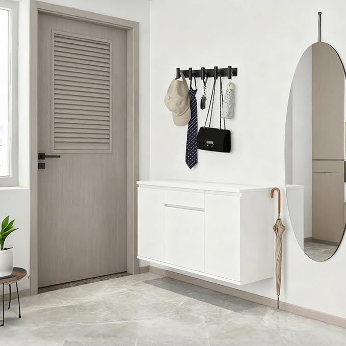 Alise Black Towel Hooks Towel Robe Coat Hook Rail with 5 Hooks Wall Mount Key Hooks for Coat Hat Towel Purse Robes Mudroom Bathroom,SUS304 Stainless Steel Wall Hooks Self Adhesive and Drilling