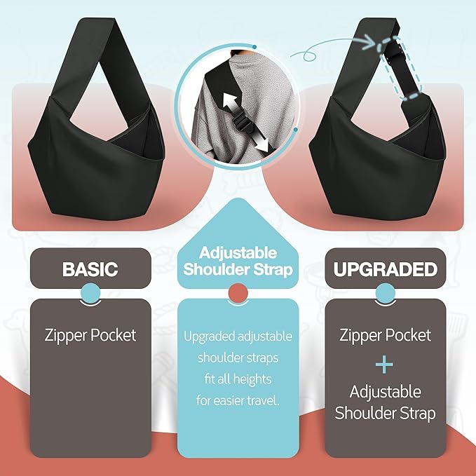 YUDODO Adjustable Dog Sling Carrier for Small Dogs Lightweight Crossbody Pet Bag with Safety Strap, Pocket Storage, Machine Washable, Comfortable Travel & Outdoor Sling up to 9 lbs Black Fashion