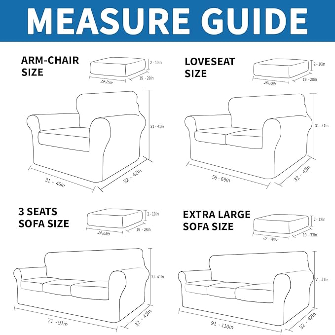 XINEAGE 2026 New 2 Pieces Chair Covers with Arms Super Stretch Chair Slipcover for Living Room Pet Dog Universal Slip Cover Anti Slip Armchair Furniture Protector (Silver Grey), 31"-46"(1 Cushion)