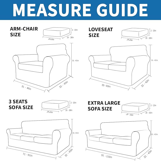 XINEAGE 2026 New 4 Pieces Extra Large Couch Covers for 3 Cushion Sofa Super Stretch Sofa Cover for 3 Large Seat Cushion Universal Slip Cover for Living Room (Dark Gray), 91"-110"(3 Cushions)
