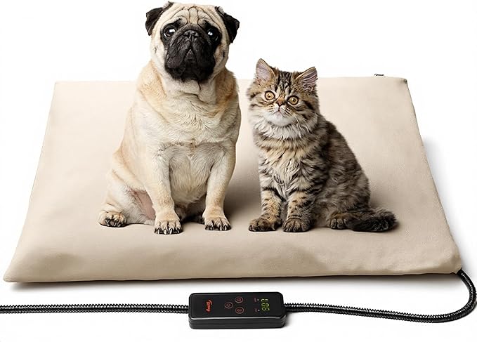 Toozey Pet Heating Pad, 6 Adjustable Temperature Dog Cat Heating Pad with Timer, Waterproof Heated Dog Bed with Chew Resistant Cord, Indoor Electric Pet Heated Mat 28x20in