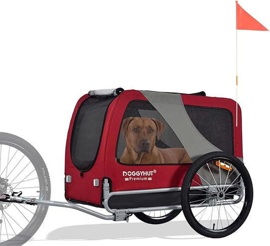 DOGGYHUT® Premium XL Pet Bike Trailer for Large Dog or Multiple Small Dogs, Up to 100 lbs,Dog Bicycle Carrier,Low Center of Gravity,Easy Folding Frame Cart