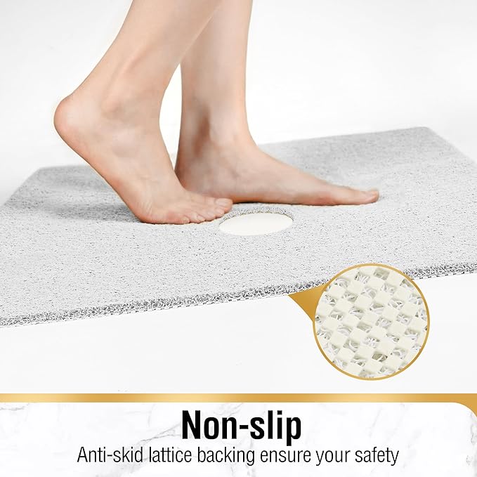 HITSLAM Square Shower Mat, 40 x 40 Inch Non Slip Bath Mat for Tub, Soft PVC Loofah Bathtub Mats with Drain Holes, Quick Drying Bathroom Stall Floor Mat, Bathroom Accessories Without Suction Cup, White
