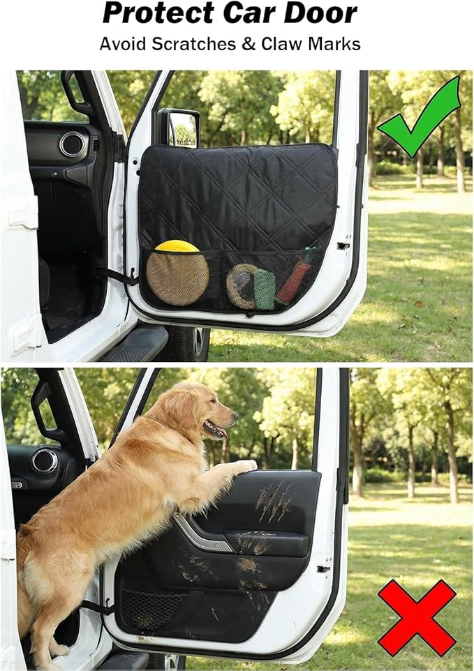 JOYTUTUS Dog Car Door Protector Compatible with Wrangler JL & Gladiator JT, Waterproof & Anti-Scratch Door Protector from Dog Scratching with Storage Pockets 2 Pack