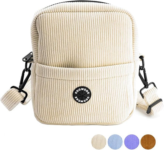 COOWONE Velvet Dog Training Pouch | Large Capacity Pet Treat & Toy Bag with Built-in Poop Bag Dispenser (Beige-white)
