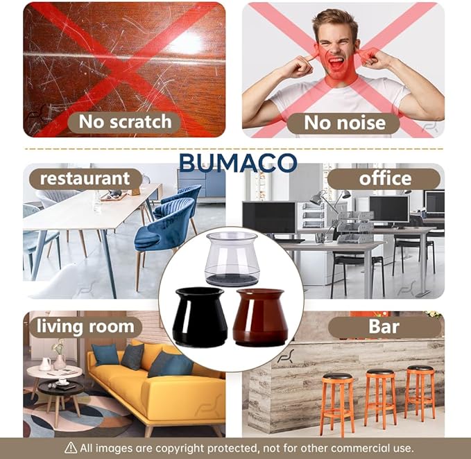 BUMACO 40Pcs Chair Leg Floor Protectors Chair Leg Protectors for Hardwood Floors Silicone Pads Covers to Protect Floors Universal L Clear Fit (1-5/16"~2")