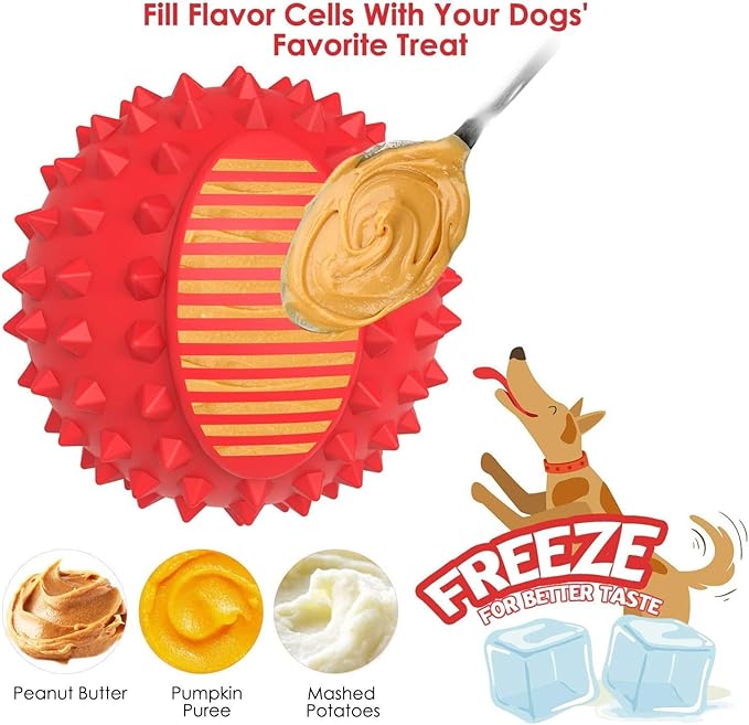 petizer 3" Squeaky Dog Balls for Aggressive Chewers, Durable Interactive Spiky Ball for Teething, Indestructible Rubber Dog Chew Toys, Tough Pet Toys for Small, Medium & Large Breeds