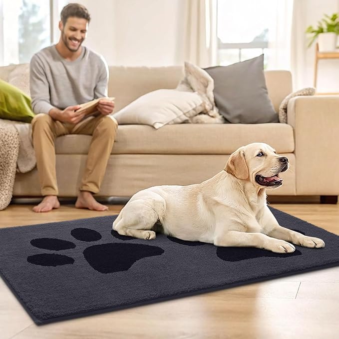 Buganda Dog Door Mat for Muddy Paws, Absorbent Dirt Trapper Washable Indoor Doormats, Non Slip Low-Profile Mud Mat for Dogs, Front Entrance Doormat for Inside Floor (70x24 Inches, Black)