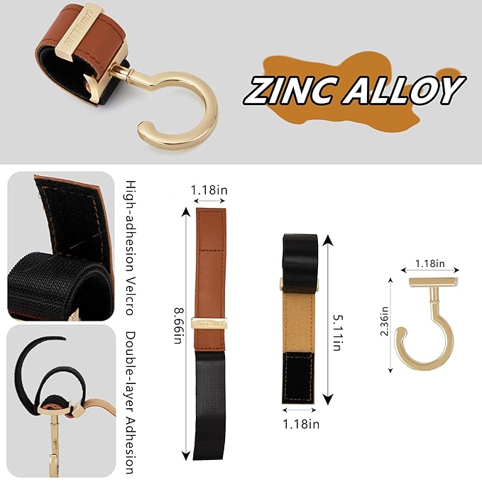 2 Pack Stroller Hooks,Strong Synthetic Leather Hook-and-Loop Fastener&High-Quality Metal Hooks,Universal Bag Clip|360° Rotation, 66lb Capacity,Non-Slip-Fits Wheelchair(Pink-Rose Gold)