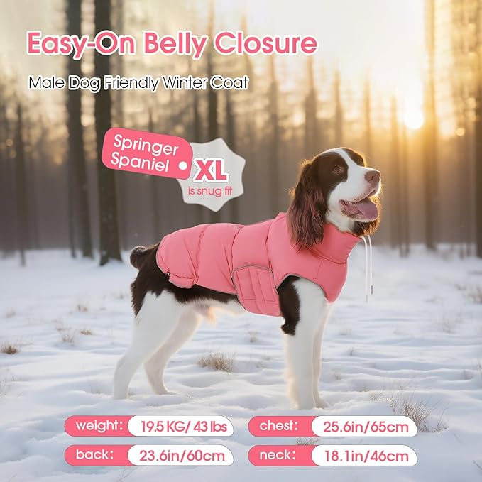 FUAMEY Dog Puffer Jacket for Large Dogs,Dog Cold Weather Coats Winter Dogs Down Jackets Waterproof Pet Snowsuits Warm Puppy Winter Vest Turtleneck Pets Adjustable Jackets Coats Pink XXXL