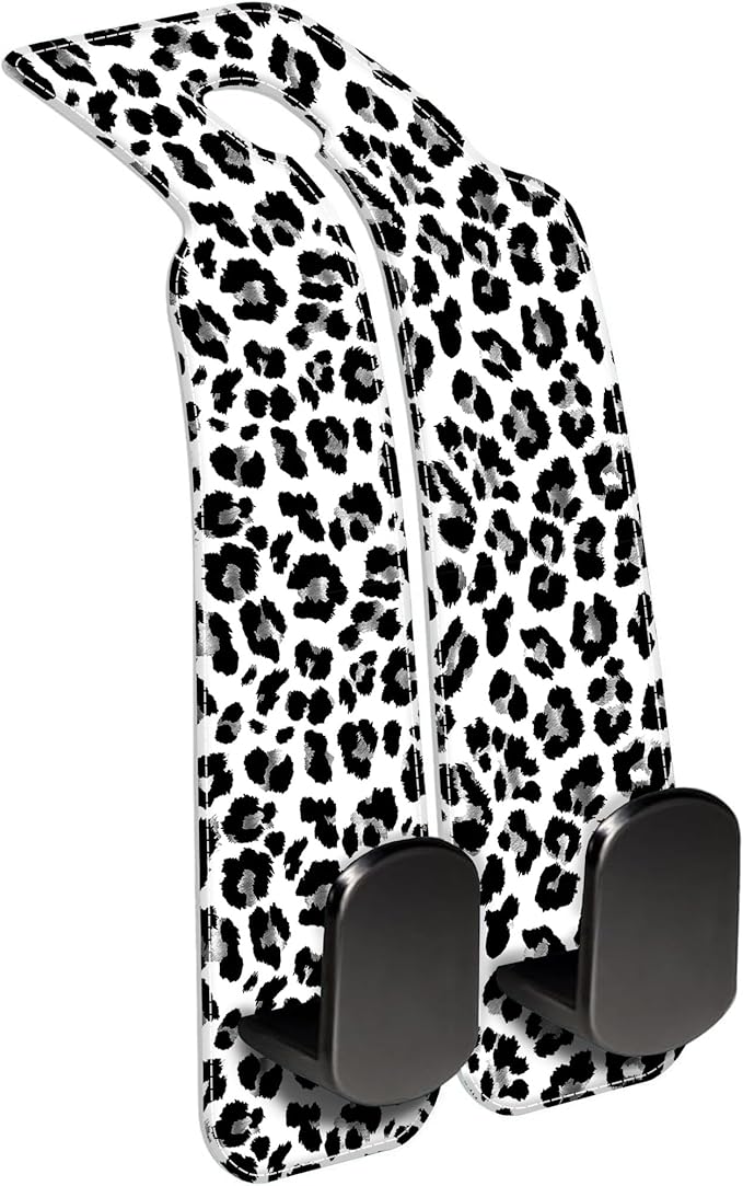 AEWNUNK 1 Pack Car Seat Headrest Hooks for Purses Abstract Black and Grey Leopard Bag Purse Holder for Car with Double Metal Hooks Car Purse Hanger Hanging Accessories