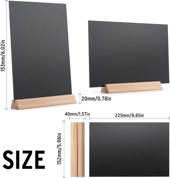 Mini Chalkboard Signs With Base Stands, Set of 6 Double Side 6 x 9 Inch Vintage Wooden Tabletop Chalkboard - Decorative Mini Table Signs Small Message Chalk Board
