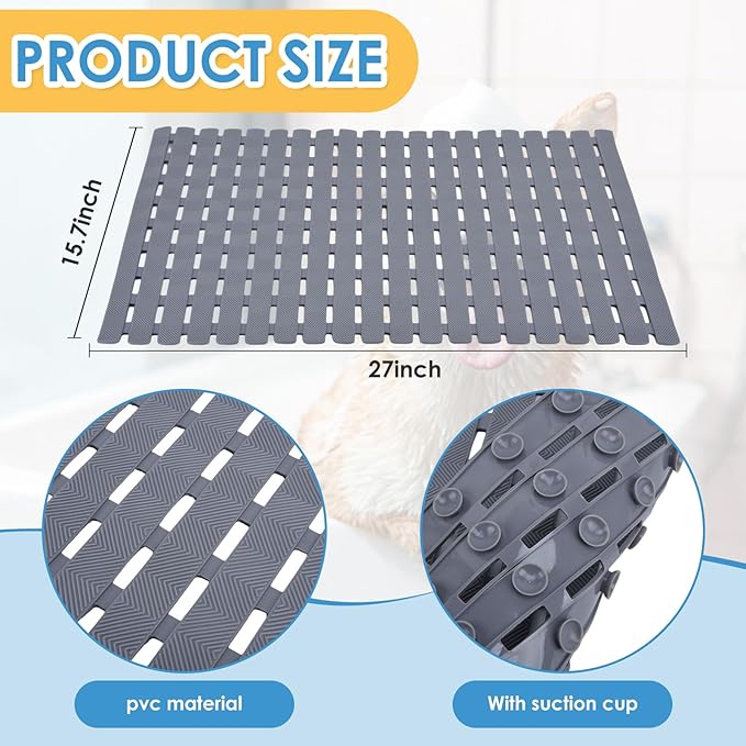 Bathtub Shower Mat, Pet Dog Bathing Non-Slip Mat, Dog Bath mat for tub, Quick Drain Bathtub Mat with Suction Cups & Drain Holes for Bathroom, 27 X 15.7 Inch (Light Blue)