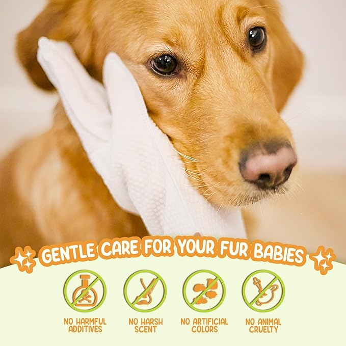 Pet Glove Wipes for Dogs & Cats | Nourish & Clean Fur & Skin | Coconut Oil & Chamomile Rinse-Free Wipes | Bathing Glove Wipes for Daily Care and Travel | Natural, Hypoallergenic (8 Pack)