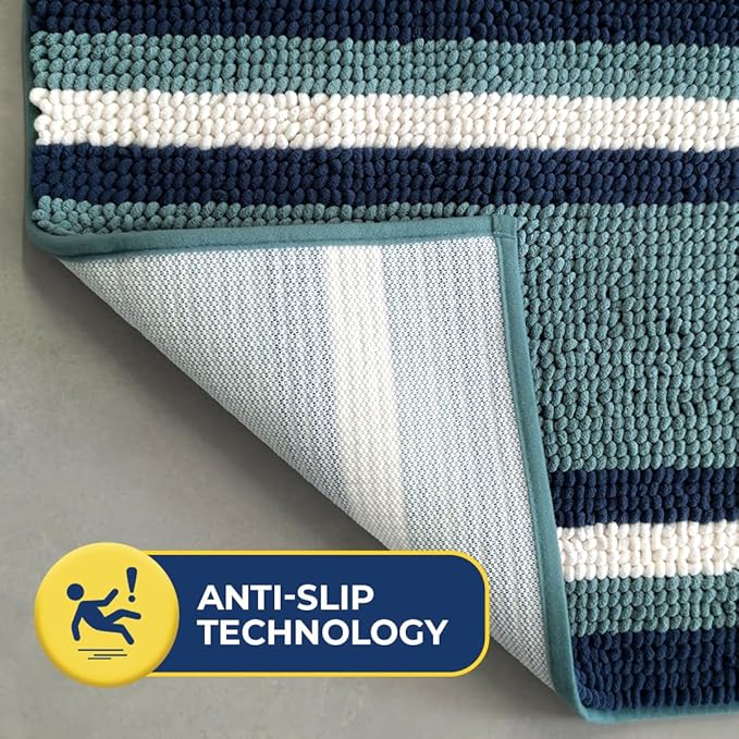 Muddy Mat® Super Absorbent Chenille Dog Door Mat for Muddy Paws – Non-Slip, Machine Washable Indoor Entry Rug, Quick-Dry Pet Mat for Entryway – Ocean Stripes 19"x30"