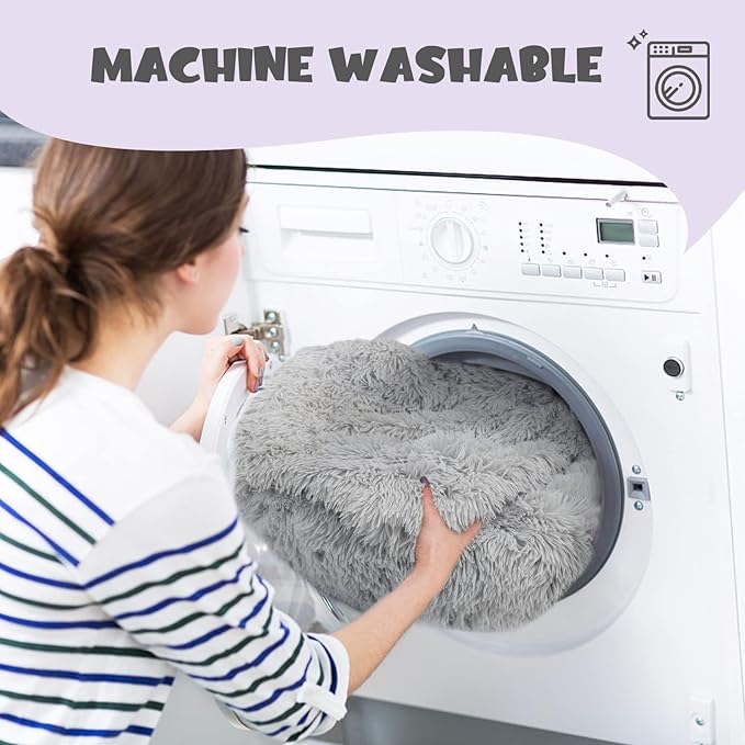 Himax Donut Dog Beds for Large Dogs with Blanket, Cozy Soft Fluffy Round Dogs Beds, Calming Dog Bed Washable (20"/26"/35") Light Grey