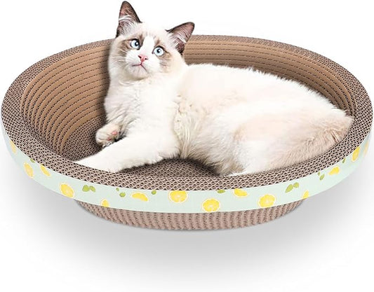 Oval Cardboard Cat Scratcher Bed Lounge Couch for Indoor Cats, Cat Scratching Board Large Lounger, Durable Cat Scratch Pad Box Furniture 19.5 x 15.6 x 4.7 Inch
