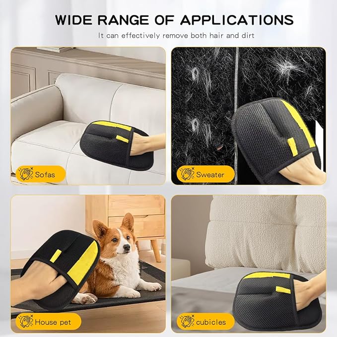 CAIBAO Electrostatic Pet Hair Removal Gloves: Quick Wiping - Reusable & Washable for Sofa Clothing Pet Beds Effortless Cats & Dogs Hair Remover for Busy Pet Owners (3pcs-Black)
