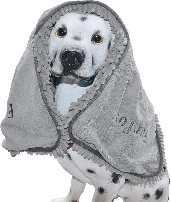 Furfox Absorbent Dog Towel, Microfiber Quick Drying Towel Machine Washable with Hand Pockets - Medium Large Dog 35 x 15'