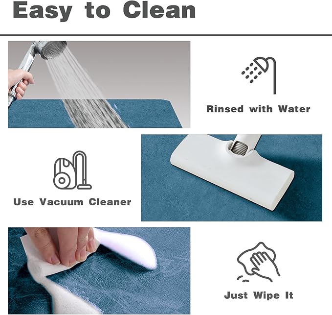 Toilet Rug, Thin Toilet Rugs U Shaped Washable Non Slip Absorbent Quick Dry Low Pile Toilet Mat, 20"x24" U Shape Denim Blue