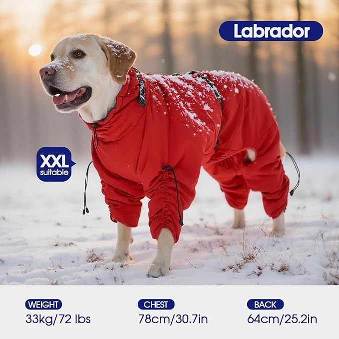 FUAMEY Full Body Dog Coat,Warm Dog Fleece Jackets with Harness Built in Windproof Dogs Snowsuit Zip up Pet Four Legged Pets Jumpsuit Winter Outfit Cold Weather Coats for Extra Small Dogs Red XS