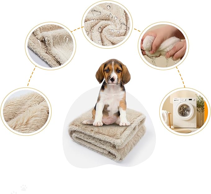 Wowchine Long Faux Fur Calming Pet Blankets for Large Dogs Waterproof Cream Dog Blanket for Couch Sofa Cover Washable Puppy Bed Covers (Cream,XL-85x57in)